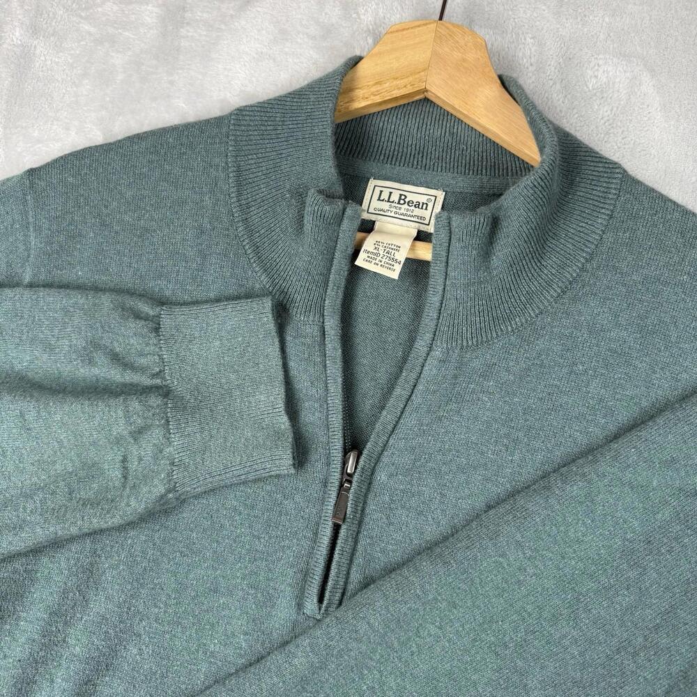 L.L. Bean Cotton Cashmere Quarter Zip Sweater Green Men XL Tall Classic Casual